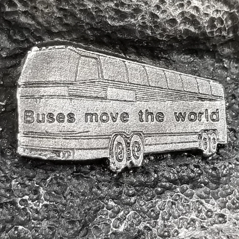 Buses Move the World Belt Buckle USA Made Transportation Collector Pewter Color‎